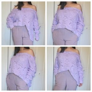 Aerie Knit Sweater Size S/M (6/8/10) Oversized Purple Pointelle